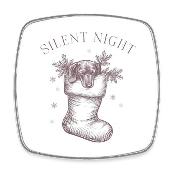 Douce Nuit – Chaussette de Noël vintage Teckel - Magnet carré - blanc - Devant