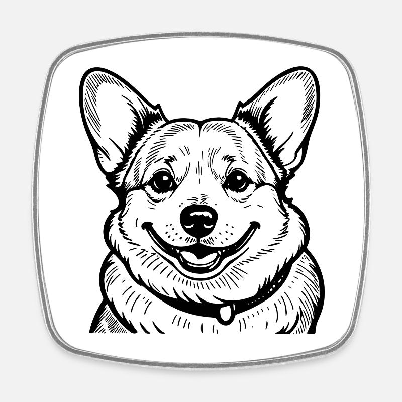 Corgi Dog Illustration - Square fridge magnet - white