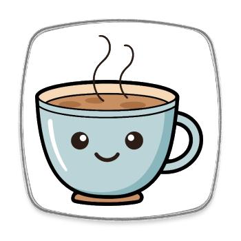 Niedliches Kawaii Kaffeetasse Design - Viereckiger Kühlschrankmagnet - Weiß - Vorne