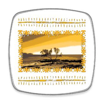 Sunset on the river with ornamental frame - Square fridge magnet - white - Front