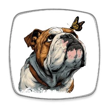 Bouledogue anglais et papillon - Magnet carré - blanc - Devant