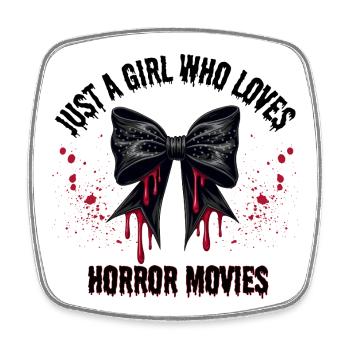 Nur Mädchen, das Horrorfilme liebt süße blutige Schleife - Viereckiger Kühlschrankmagnet - Weiß - Vorne