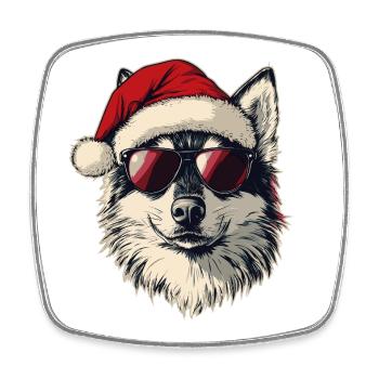 Husky Dog mit Weihnachtsmütze - Viereckiger Kühlschrankmagnet - Weiß - Vorne