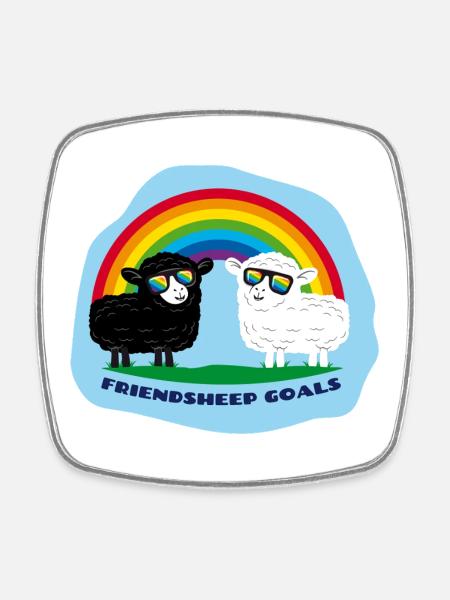 Friendship Sheep with Rainbow - Square fridge magnet - white