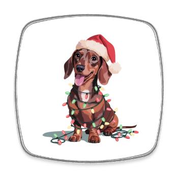 Dackel mit Weihnachtslichtern und Santa-Hut - Viereckiger Kühlschrankmagnet - Weiß - Vorne