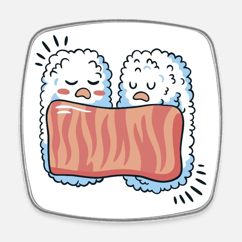 Mignon Sleeping Sushi Kawaii Illustration - Magnet carré - blanc