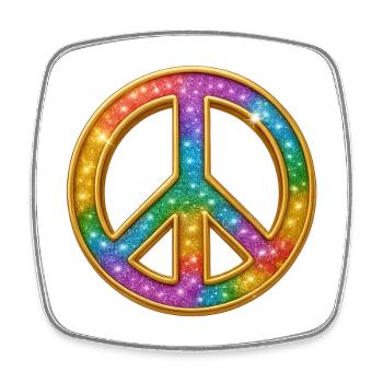 PEACE | Colourful peace symbol with glitter look - Square fridge magnet - white - Front