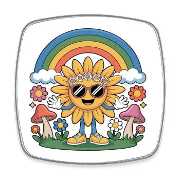 Hippie - Tournesol Arc-en-ciel - Magnet carré - blanc - Devant