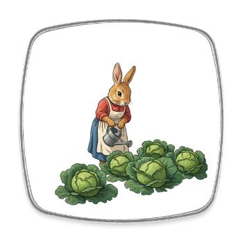 Rabbit Planter kümmert sich um Kohl - Viereckiger Kühlschrankmagnet - Weiß - Vorne