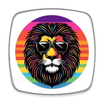 Lion portrait with rainbow sunglasses - Square fridge magnet - white - Front