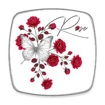 Rosa und Schmetterlingseleganz - Viereckiger Kühlschrankmagnet - Weiß - Vorne
