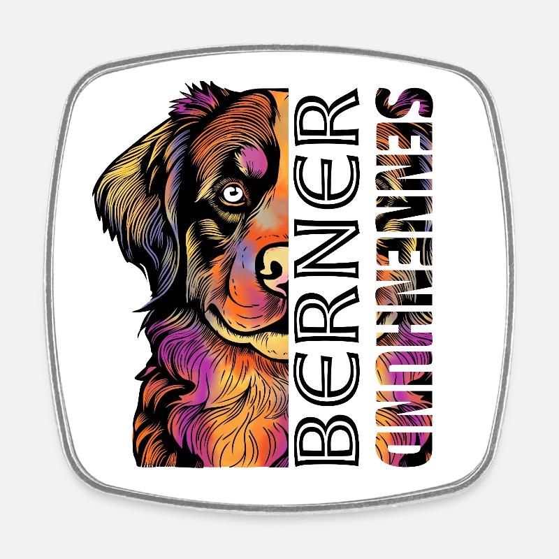 Colourful Bernese Mountain Dog - Square fridge magnet - white