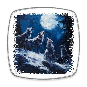Wolf group under full moon - Square fridge magnet - white - Front