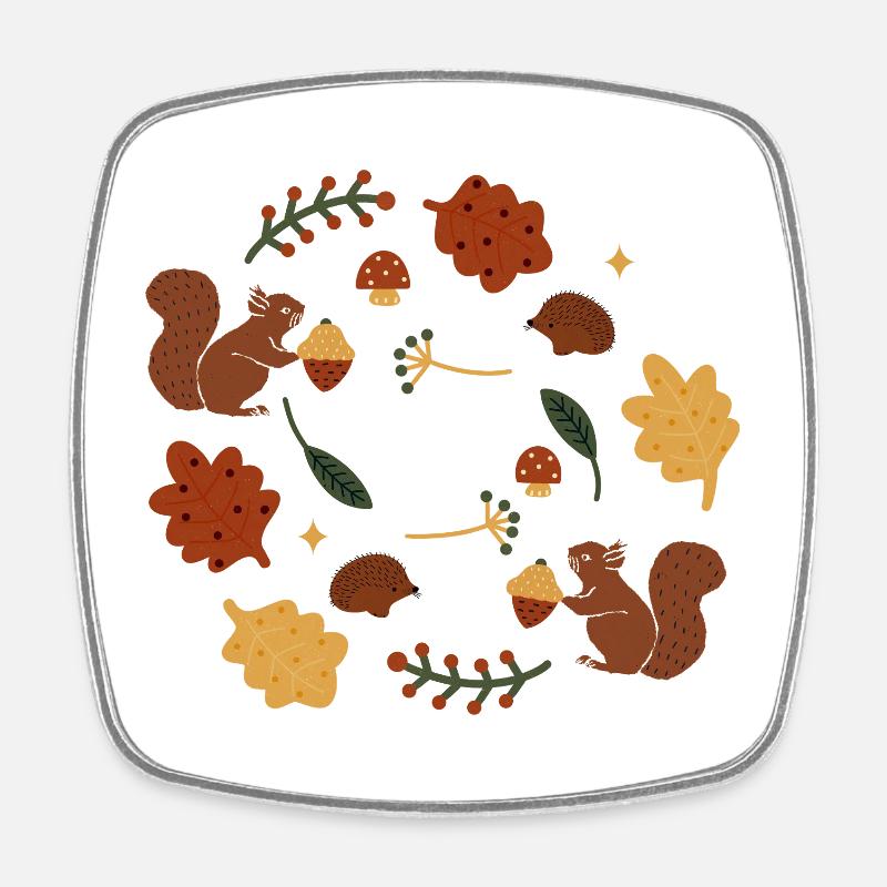 Motif d’écureuils et de feuilles d’automne - Magnet carré - blanc