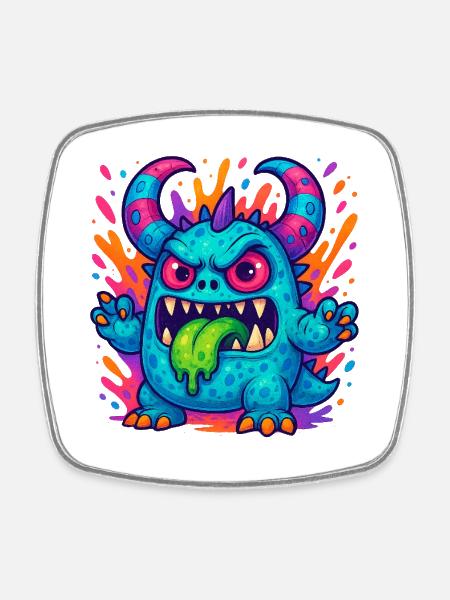 Colorful Grumpy Dragon with Tongue - Square fridge magnet - white