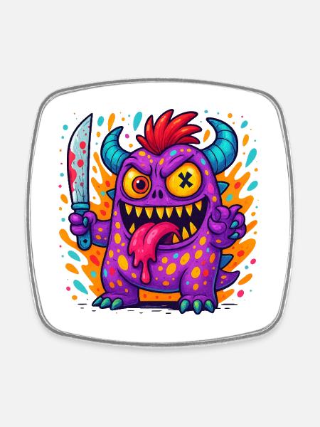 Quirky Zombie Creature Print - Square fridge magnet - white