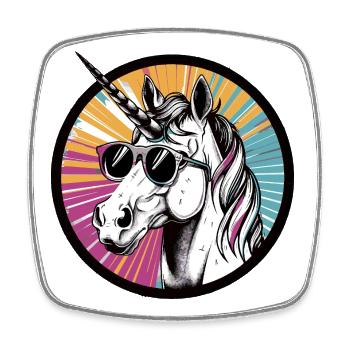 Einhorn mit Sonnenbrille - Viereckiger Kühlschrankmagnet - Weiß - Vorne