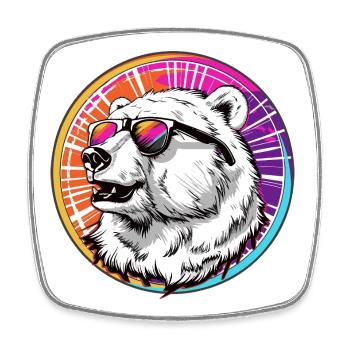 Bär mit Sonnenbrille im Neon-Design - Viereckiger Kühlschrankmagnet - Weiß - Vorne