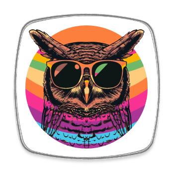 Bunte Retro Eule mit Sonnenbrille - Viereckiger Kühlschrankmagnet - Weiß - Vorne