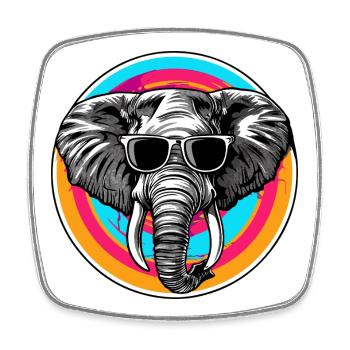 Éléphant avec des lunettes de soleil - Magnet carré - blanc - Devant