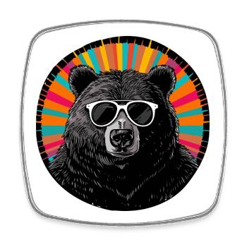 Cool bear with sunglasses and colorful aura - Square fridge magnet - white - Front