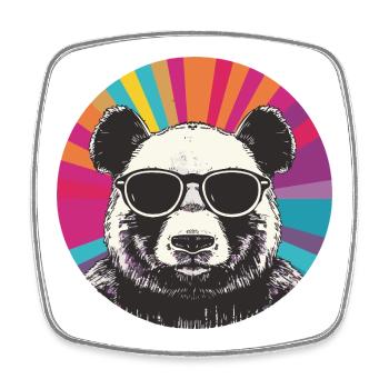 Bear portrait with retro sunglasses - Square fridge magnet - white - Front