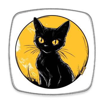 Illustration de chat félin doré au clair de lune - Magnet carré - blanc - Devant