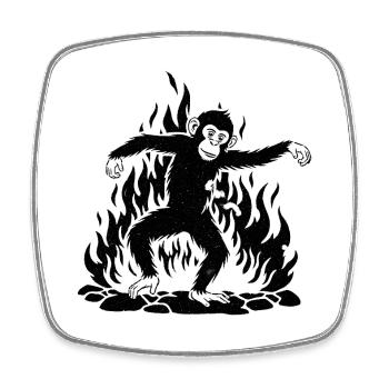 Monkey dancing around the fire - Square fridge magnet - white - Front