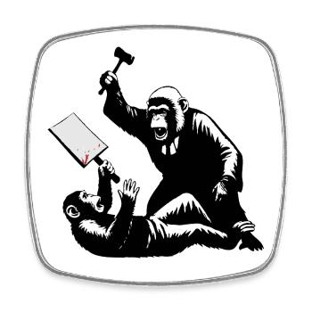 Monkey judge hits protesters - Square fridge magnet - white - Front