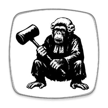 Rebellious monkey judge with hammer - Square fridge magnet - white - Front