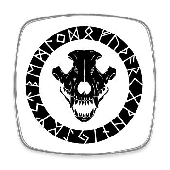 Black viking wolf skull - Square fridge magnet - white - Front