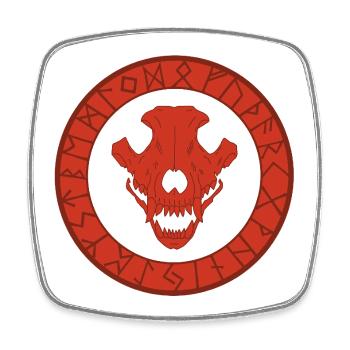 Red Viking Wolf Skull - Square fridge magnet - white - Front