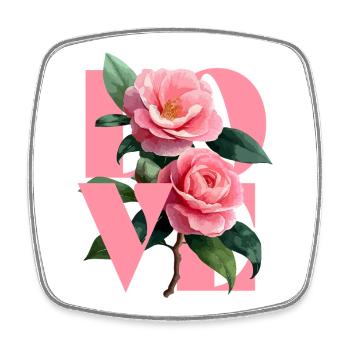 Elegant Camelia Pink Floral Composition - Square fridge magnet - white - Front