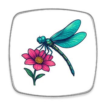 Dragonfly on the flower - Square fridge magnet - white - Front