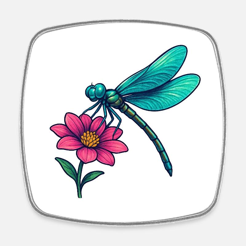 Libelle auf der Blume  - Viereckiger Kühlschrankmagnet - Weiß