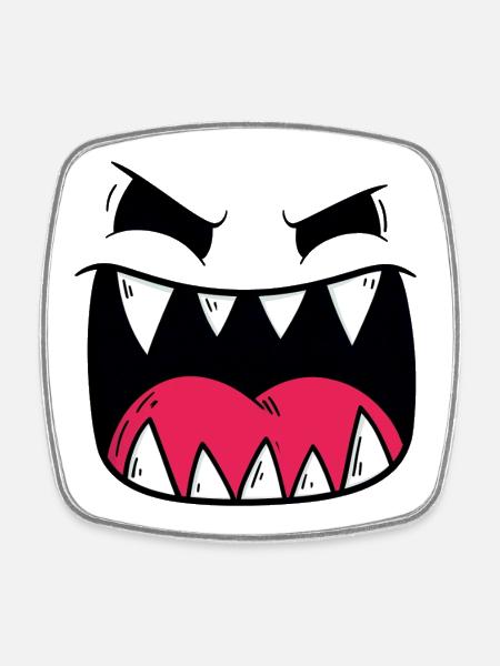 Motif de visage de monstre démoniaque - Magnet carré - blanc