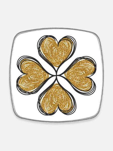 Trèfle love or - Magnet carré - blanc
