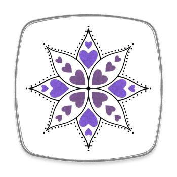 Mandala cœurs violets - Magnet carré - blanc - Devant