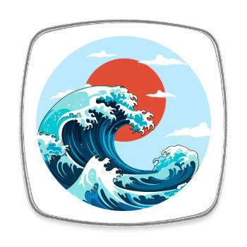 kanagawa Vague Énergie Marine et Soleil Rouge - Magnet carré - blanc - Devant