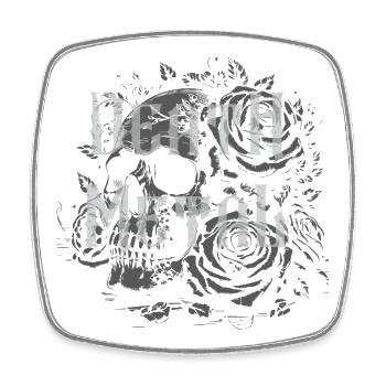 Death Metal mit dunklem Totenkopf-Blumentattoo-Design - Viereckiger Kühlschrankmagnet - Weiß - Vorne