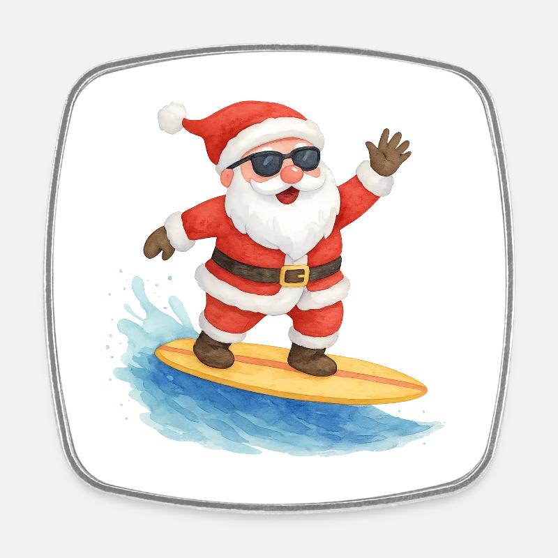 Cool Santa Surfer Christmas Design - Square fridge magnet - white