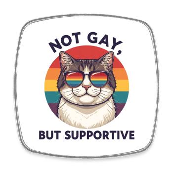 Pas gai, mais solidaire – Cat & Rainbow - Magnet carré - blanc - Devant