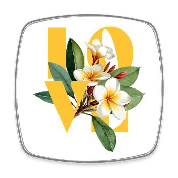 Floral tropical Frangipanier Love Design - Magnet carré - blanc - Devant