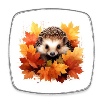 Herbstlicher Igel im Laub - Viereckiger Kühlschrankmagnet - Weiß - Vorne