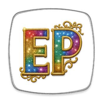 EP Gold | Glitzerbuchstaben mit Goldumrandung - Viereckiger Kühlschrankmagnet - Weiß - Vorne