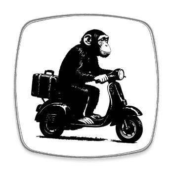 Retro monkey on moped | Scooter monkey - Square fridge magnet - white - Front