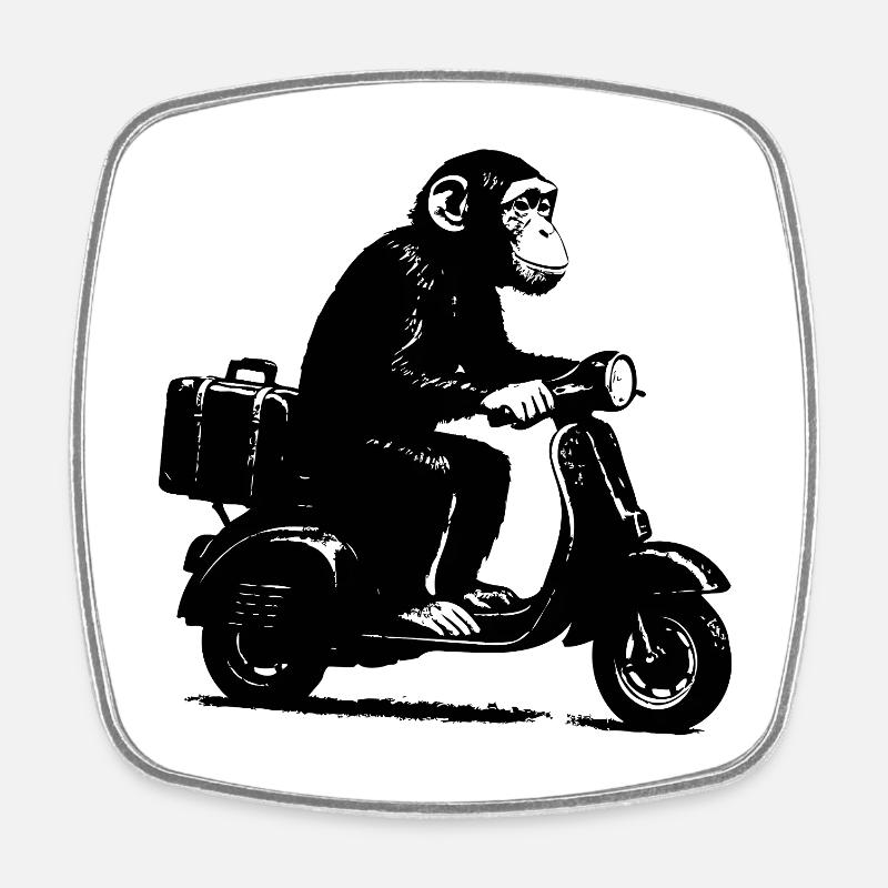 Retro Affe auf Moped | Roller-Affe - Viereckiger Kühlschrankmagnet - Weiß