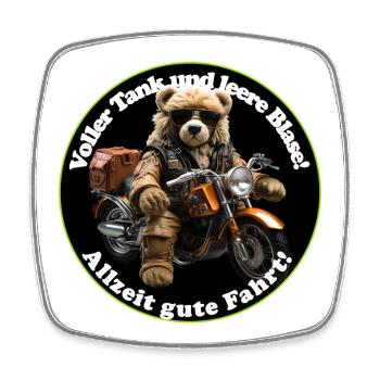 Adventure Teddy on Motorcycle - Square fridge magnet - white - Front