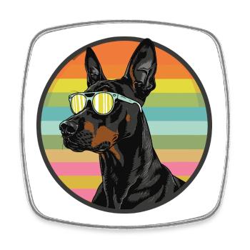 Cool Dobermann mit Sonnenbrille im Retro-Look - Viereckiger Kühlschrankmagnet - Weiß - Vorne