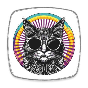 Katzenporträt mit Sonnenbrille - Viereckiger Kühlschrankmagnet - Weiß - Vorne
